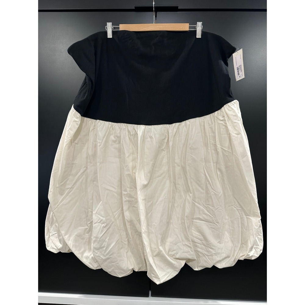 A New Day Women 4X Black Cream Ribbed Bubble Hem Strapless Mini Dress‎ NWT